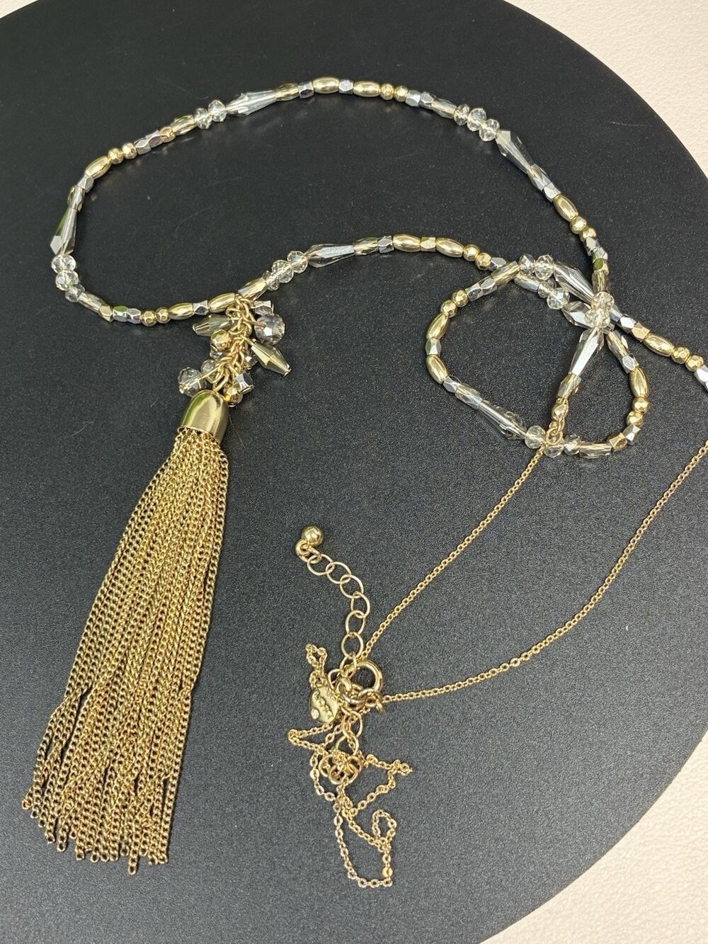 Lovely Loft Brand Tassel Beaded Long NECKLACE Crystal Beeds